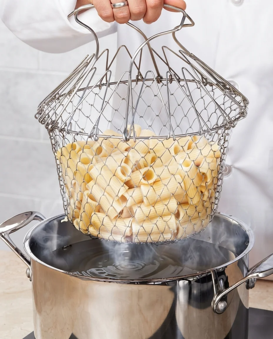 Foldable Stainless Steel Chef Basket | Multi-Function Kitchen Strainer & Fryer