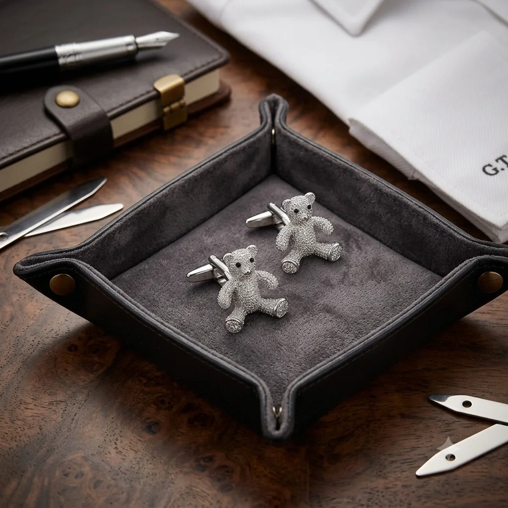 Novelty Teddy Bear Designer Cufflinks For Men With Free Leather Box alt