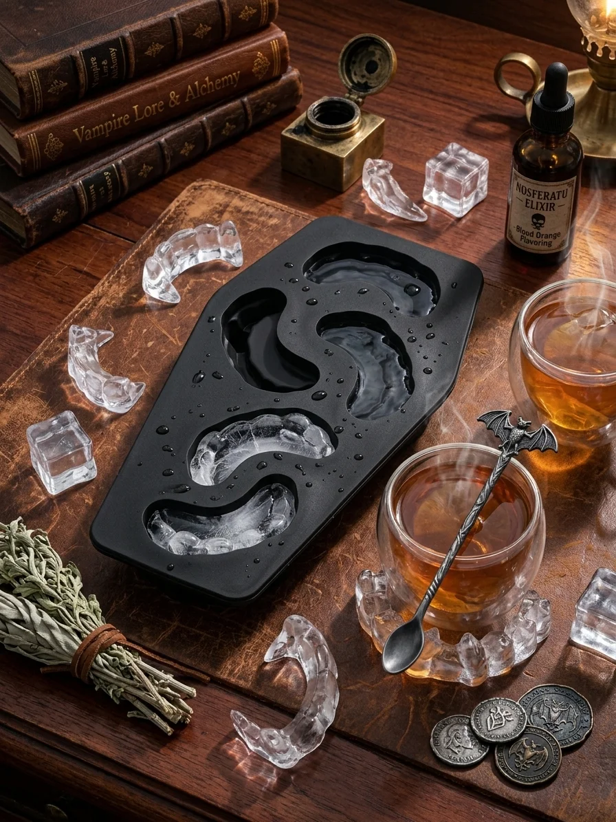 Vampire Teeth Silicone Ice Cube Tray – Novelty "Cold Blooded" Fangs Mold for Halloween, Cocktails & Whiskey alt