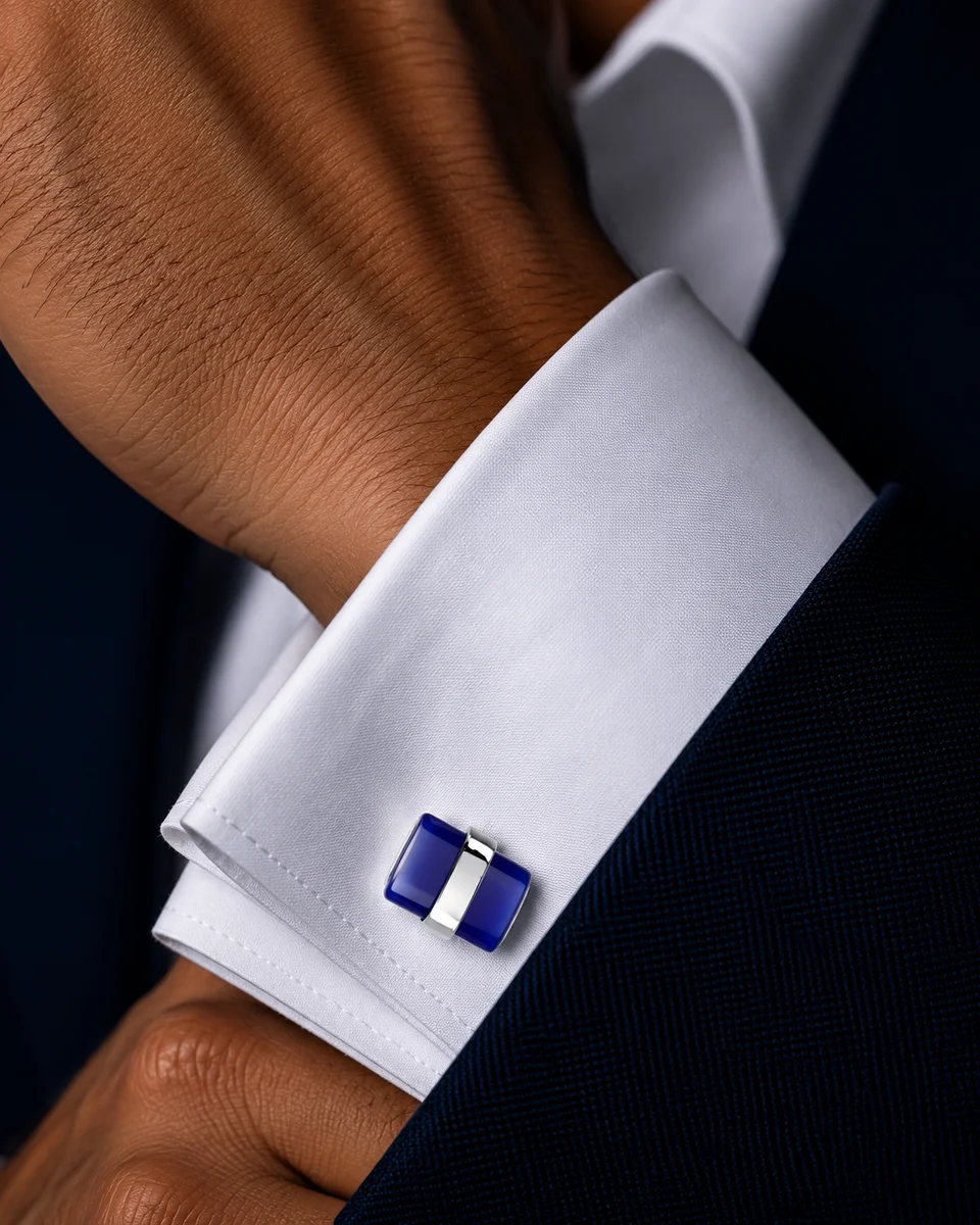 Modern Blue Gemstone Square Cufflinks For Men With Free Leather Box