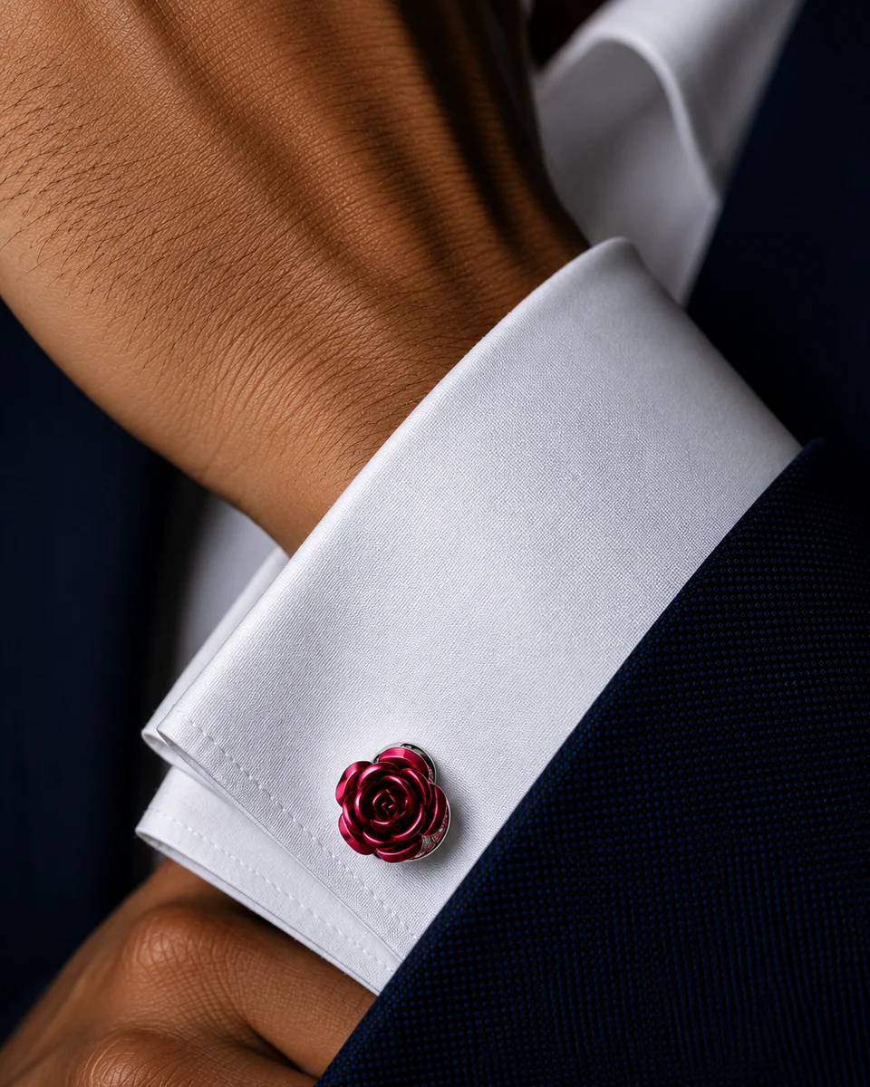 Romantic Red Floral Designer Cufflinks For Men With Free Leather Box