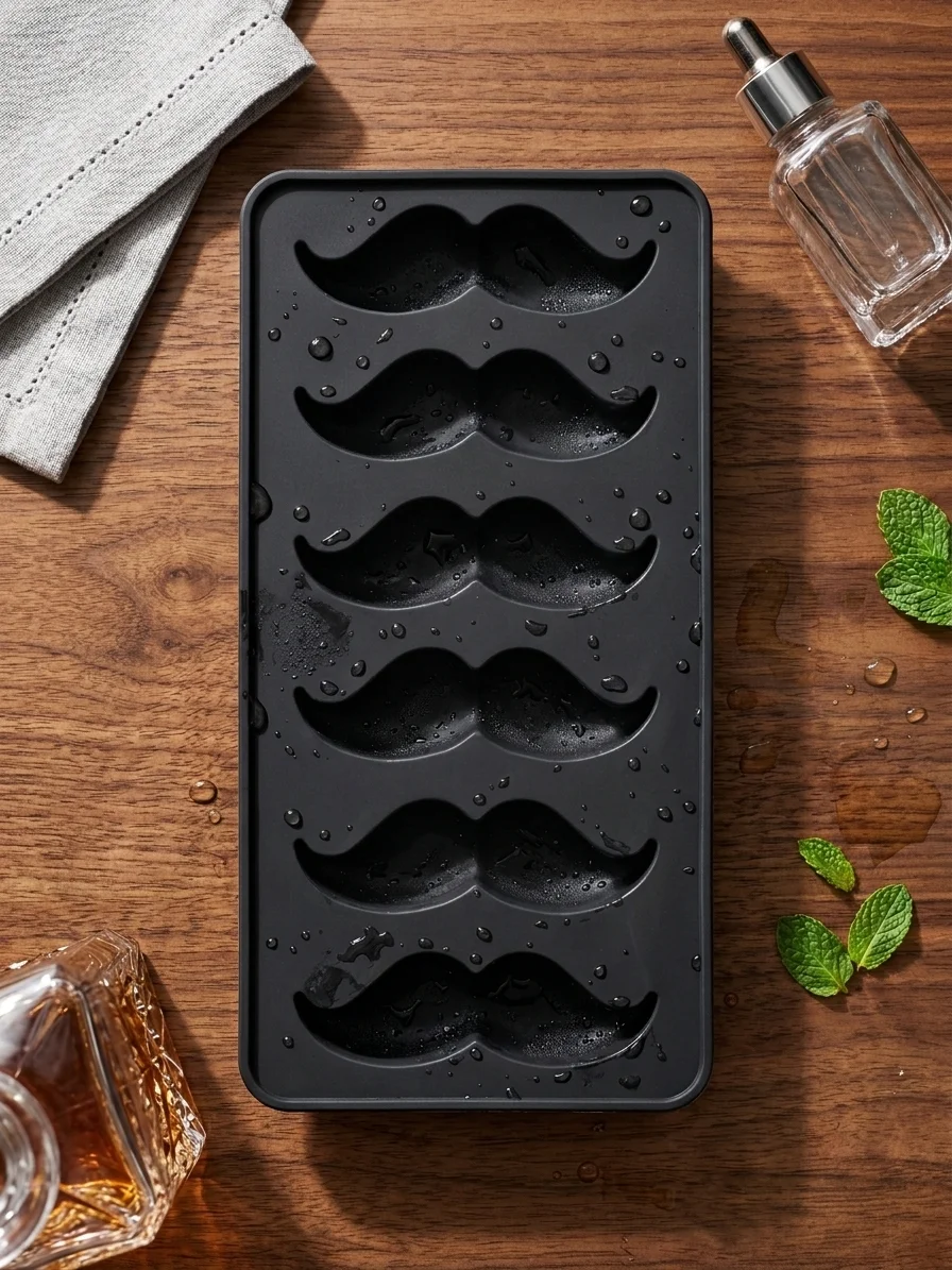 Handlebar Moustache Silicone Ice Cube Tray – 5-Cavity Novelty Mold for Whiskey, Cocktails & Chocolates (Random Color)