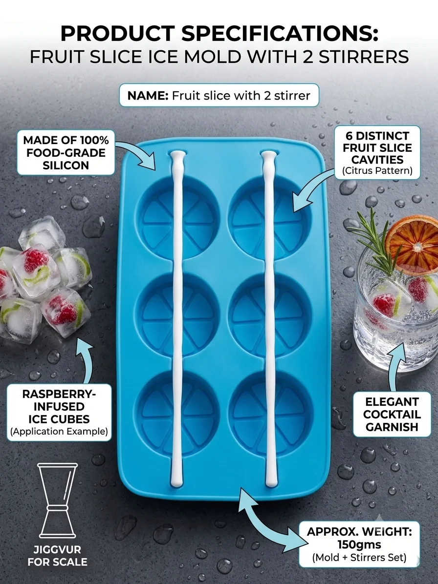 Citrus Slice Silicone Ice Cube Tray with Built-In Stirrers – 2-in-1 Lemon & Wedge Mold for Cocktails & Mocktails alt