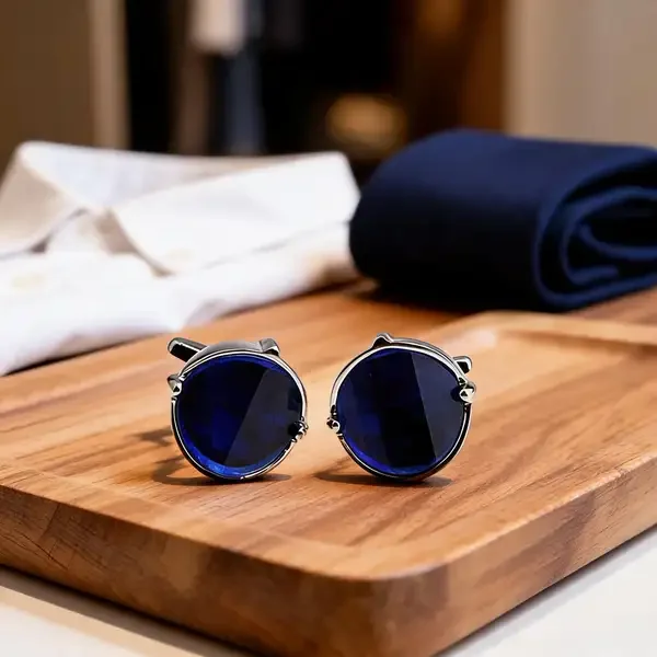Elegant Large Blue Stone Cufflinks – Men’s With Free Leather Box