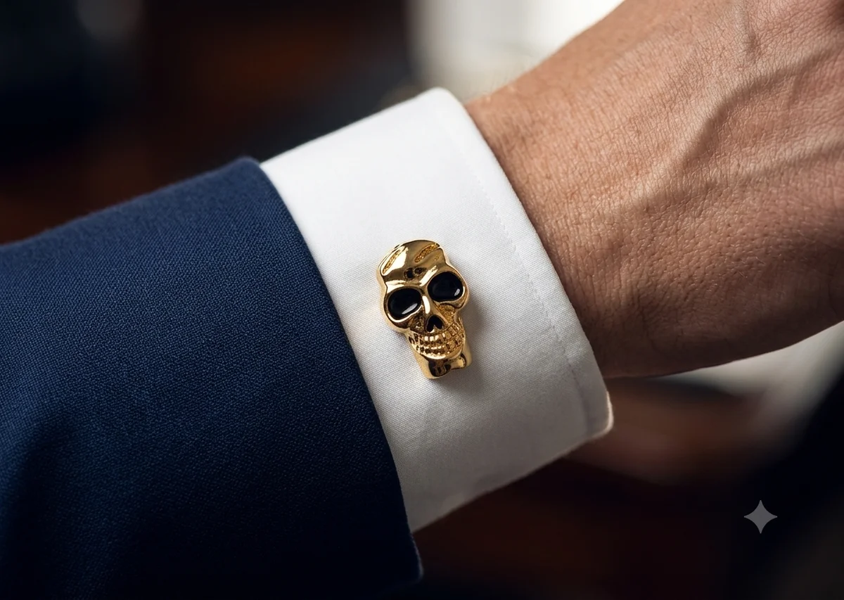 Bold Gold Skull Designer Cufflinks For Men With Free Leather Box