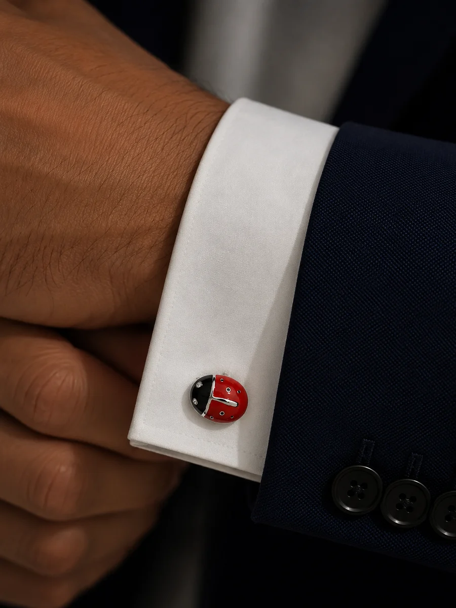 Premium Red Enamel Ladybug Cufflinks for Men With Free Leather Box