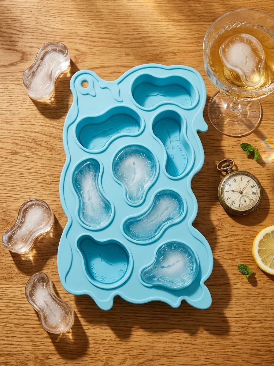 Surreal Melting Clock Silicone Ice Cube Tray – 3D Art Novelty Mold for Whiskey, Cocktails & Chocolates