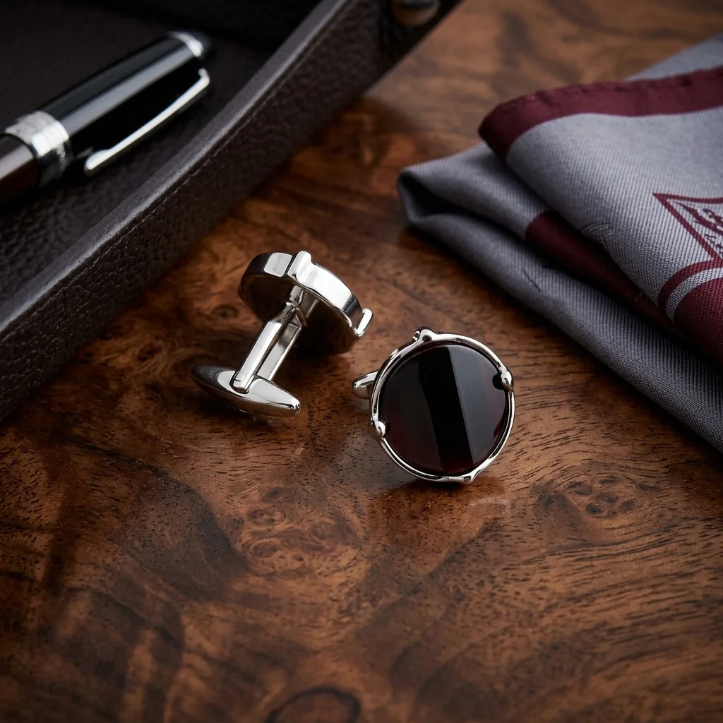 Elegant Large Black Stone Cufflinks – Men’s With Free Leather Box alt