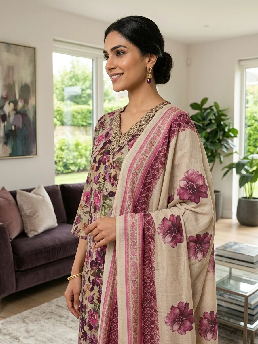 Floral Printed Kurta & Dupatta Set for Women | Ethnic Wear for Festive & Casual Occasions