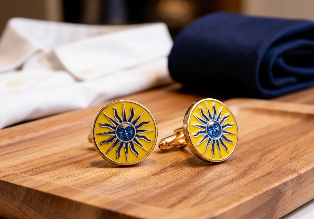 Vintage Celestial Sun Face Cufflinks – Men’s With Free Leather Box alt