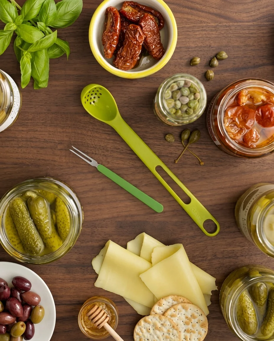 2-in-1 Pickle Spoon & Fork Tool | Olive Jar Strainer Gadget (Pack of 2)