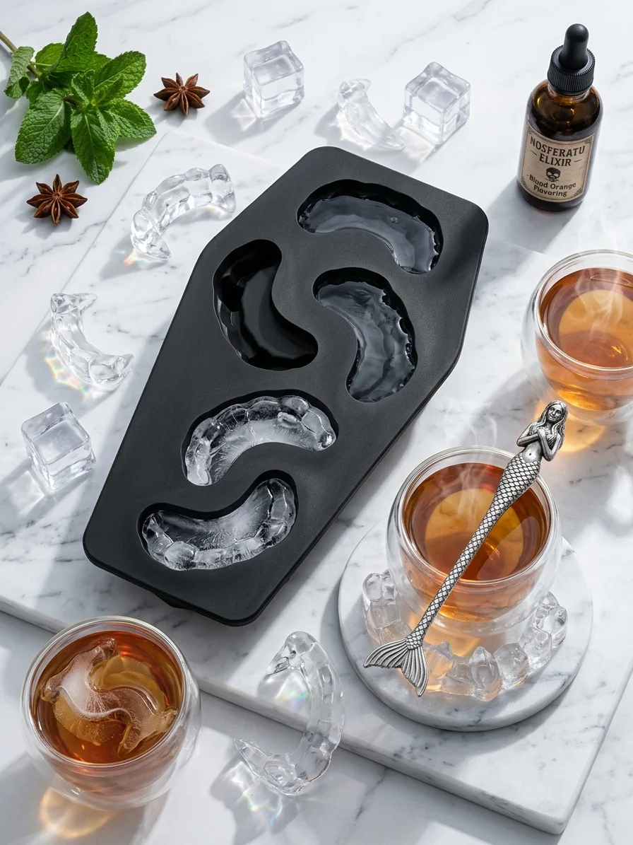 Vampire Teeth Silicone Ice Cube Tray – Novelty "Cold Blooded" Fangs Mold for Halloween, Cocktails & Whiskey