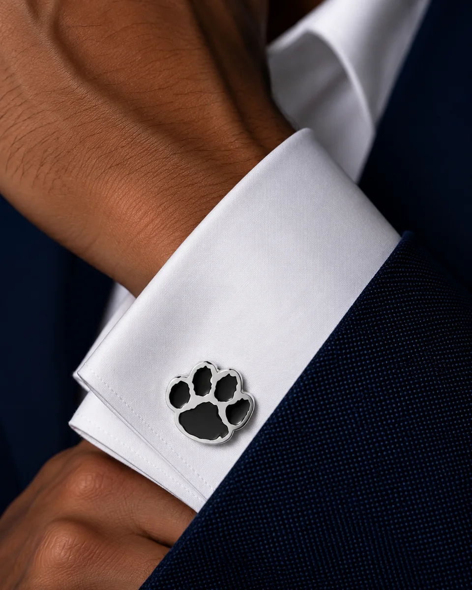 Black Paw Print Enamel Cufflinks For Men With Free Leather Box
