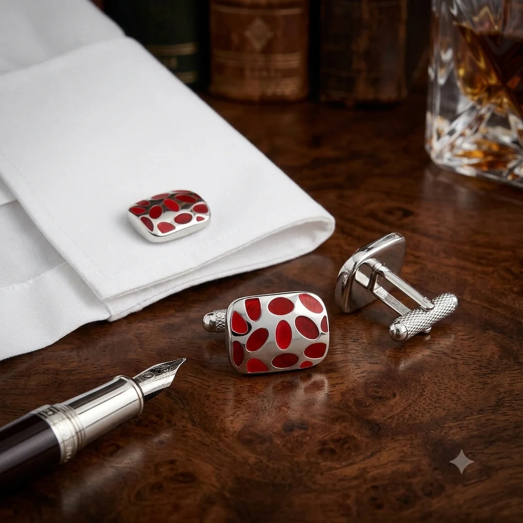 Modern Scarlet Mosaic Designer Cufflinks For Men With Free Leather Box alt