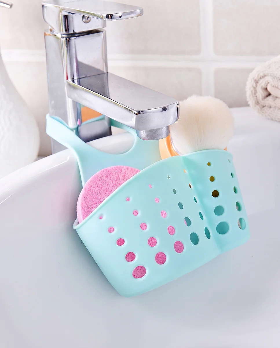 Silicone Kitchen Sink Sponge Caddy | Adjustable Faucet Hanging Drain Basket (Pack of 2) alt
