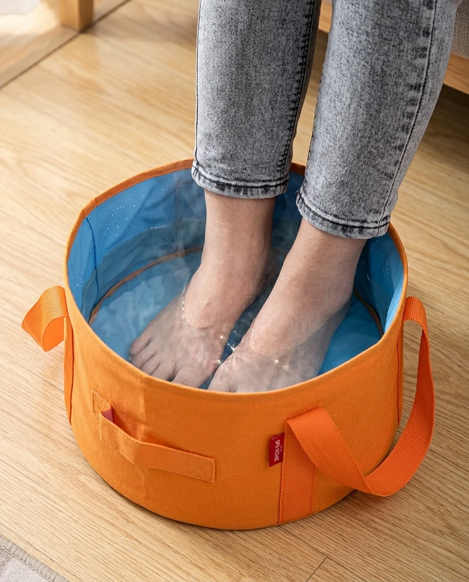 Portable Foldable Foot Bath Basin | Collapsible Travel Bucket with Storage Bag (Random Color) alt