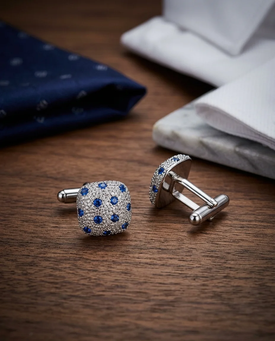 Premium Silver Square Cufflinks for Men With Free Leather Box alt