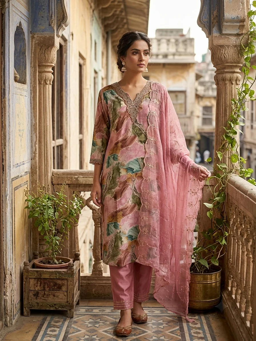Floral Printed Kurta Pant & Dupatta Set for Women | Elegant Festive & Occasion Wear alt