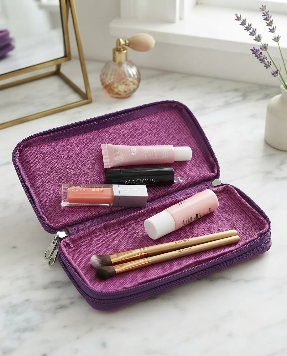 Multi-Compartment Purple Waterproof Travel Makeup Pouch | Portable Cosmetic Organizer (Pack of 2)