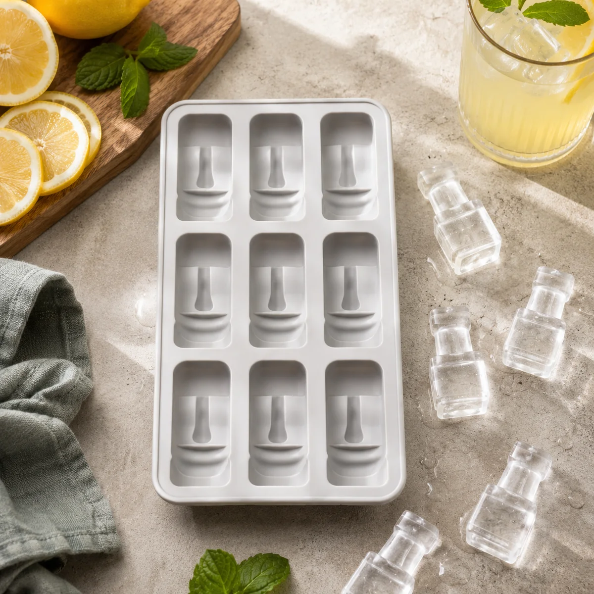 Moai Statue Silicone Ice Cube Tray – 9-Cavity 3D Easter Island Stone Head Mold for Whiskey & Cocktails