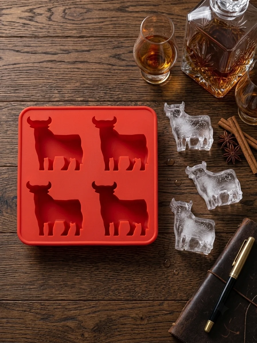 Bull Silicone Ice Cube Tray – 4-Cavity Animal Shape Mold for Whiskey, Cocktails & Chocolates alt