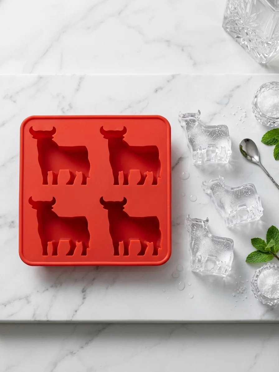 Bull Silicone Ice Cube Tray – 4-Cavity Animal Shape Mold for Whiskey, Cocktails & Chocolates