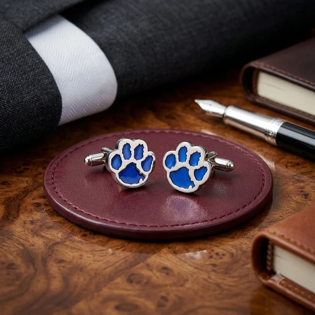 Blue Paw Print Enamel Cufflinks For Men With Free Leather Box alt