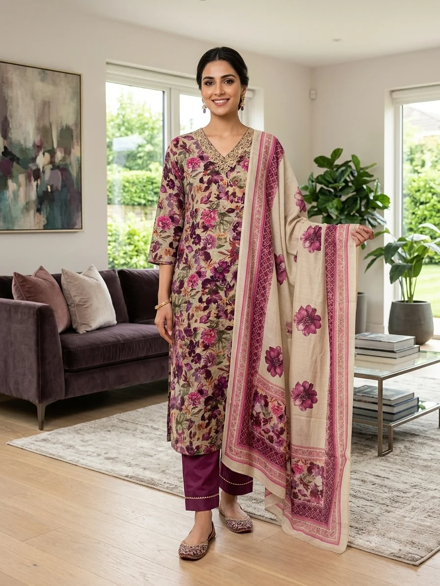 Floral Printed Kurta & Dupatta Set for Women | Ethnic Wear for Festive & Casual Occasions alt