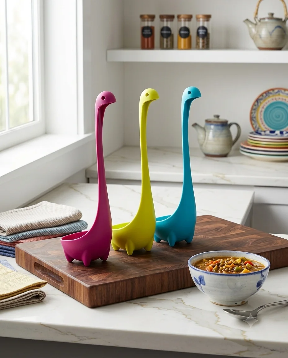 Loch Ness Monster Gravy/Soup Ladle | Upright Standing Dinosaur Spoon (Pack of 2)