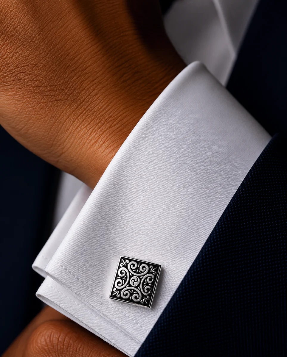 Antique Style Scrollwork Square Cufflinks – Men’s With Free Leather Box