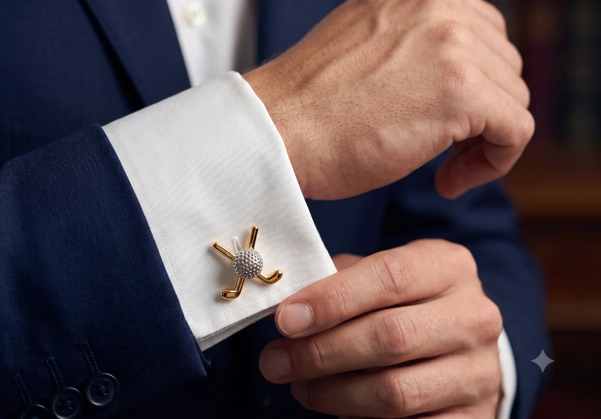 Elegant Crystal Golf Ball & Gold Club Cufflinks – Men’s With Free Leather Box