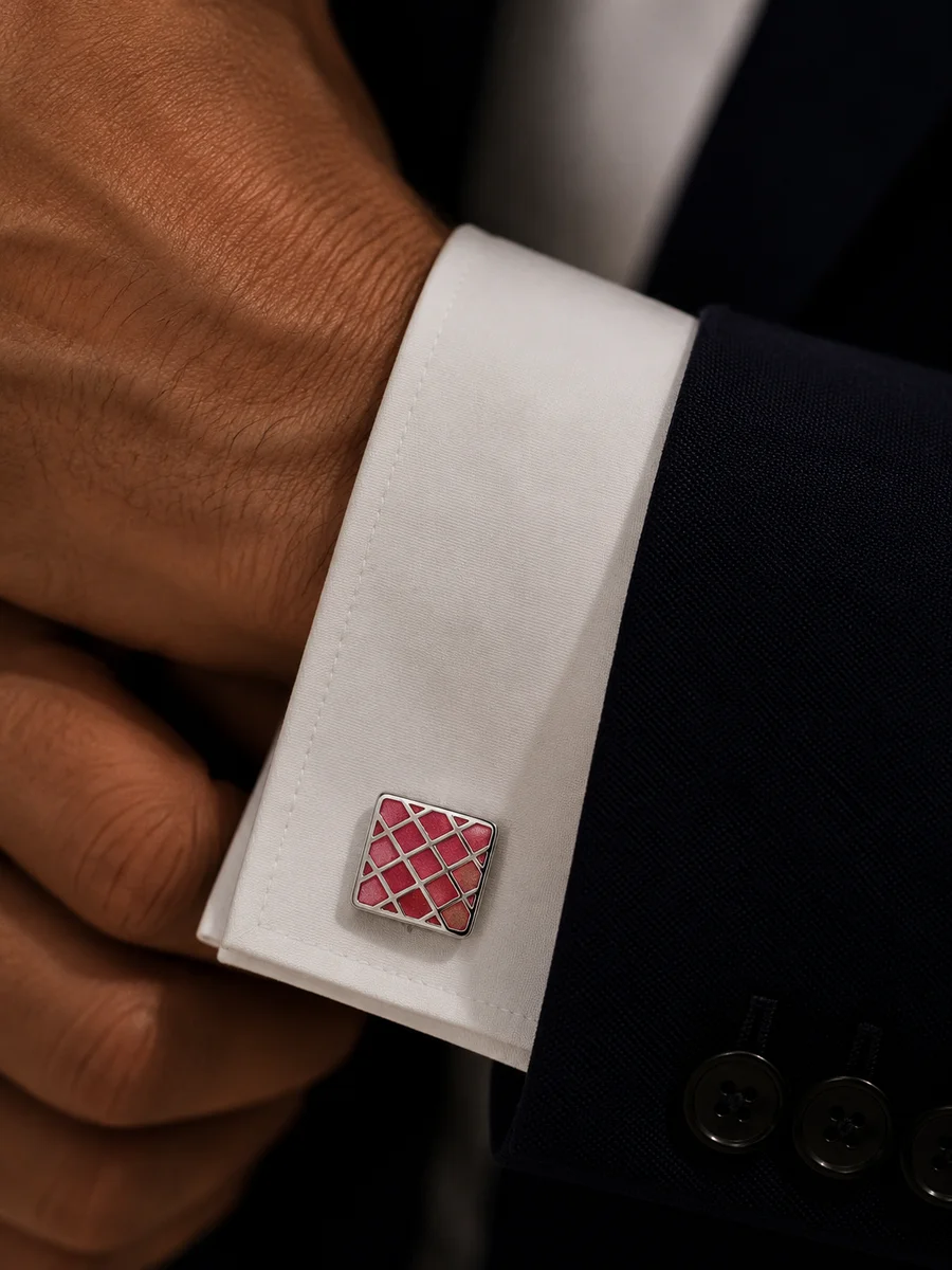 Elegant Pink Geometric Designer Cufflinks – With Free Leather Box