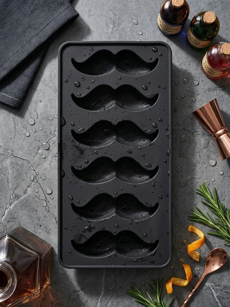 Handlebar Moustache Silicone Ice Cube Tray – 5-Cavity Novelty Mold for Whiskey, Cocktails & Chocolates (Random Color) alt