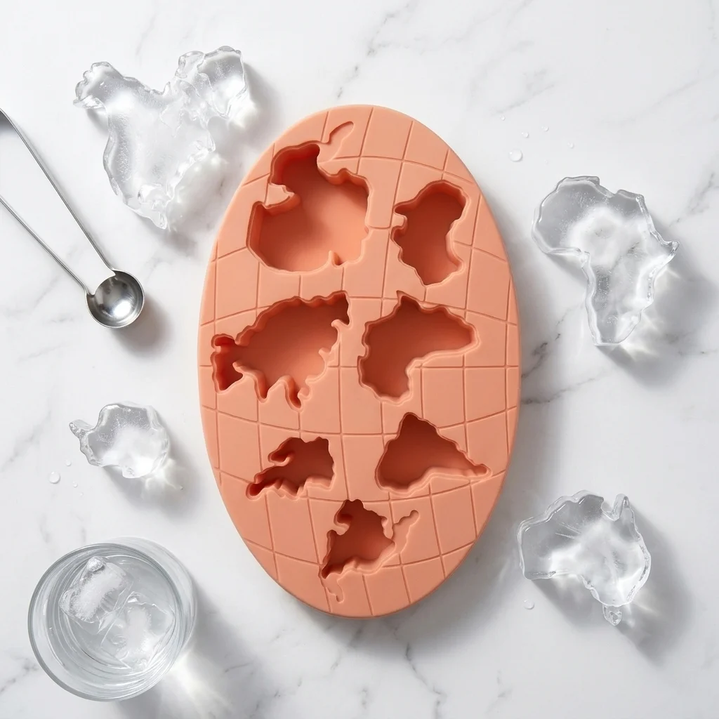World Map Continents Silicone Ice Cube Tray – 7-Cavity Novelty Globe Ice Mold for Whiskey & Cocktails alt