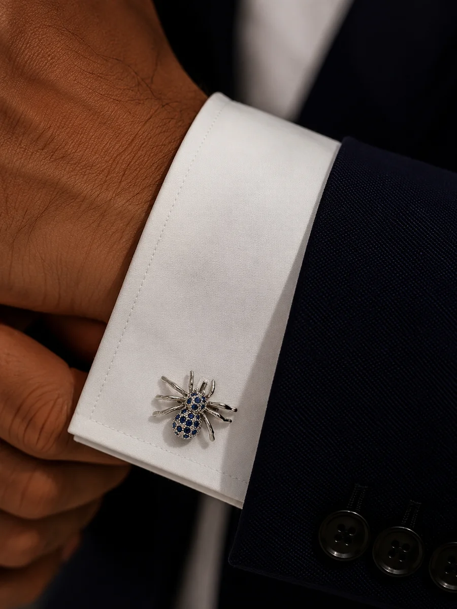 Edgy Sapphire Blue Spider Cufflinks – Men’s With Free Leather Box