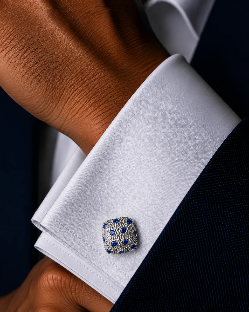 Premium Silver Square Cufflinks for Men With Free Leather Box