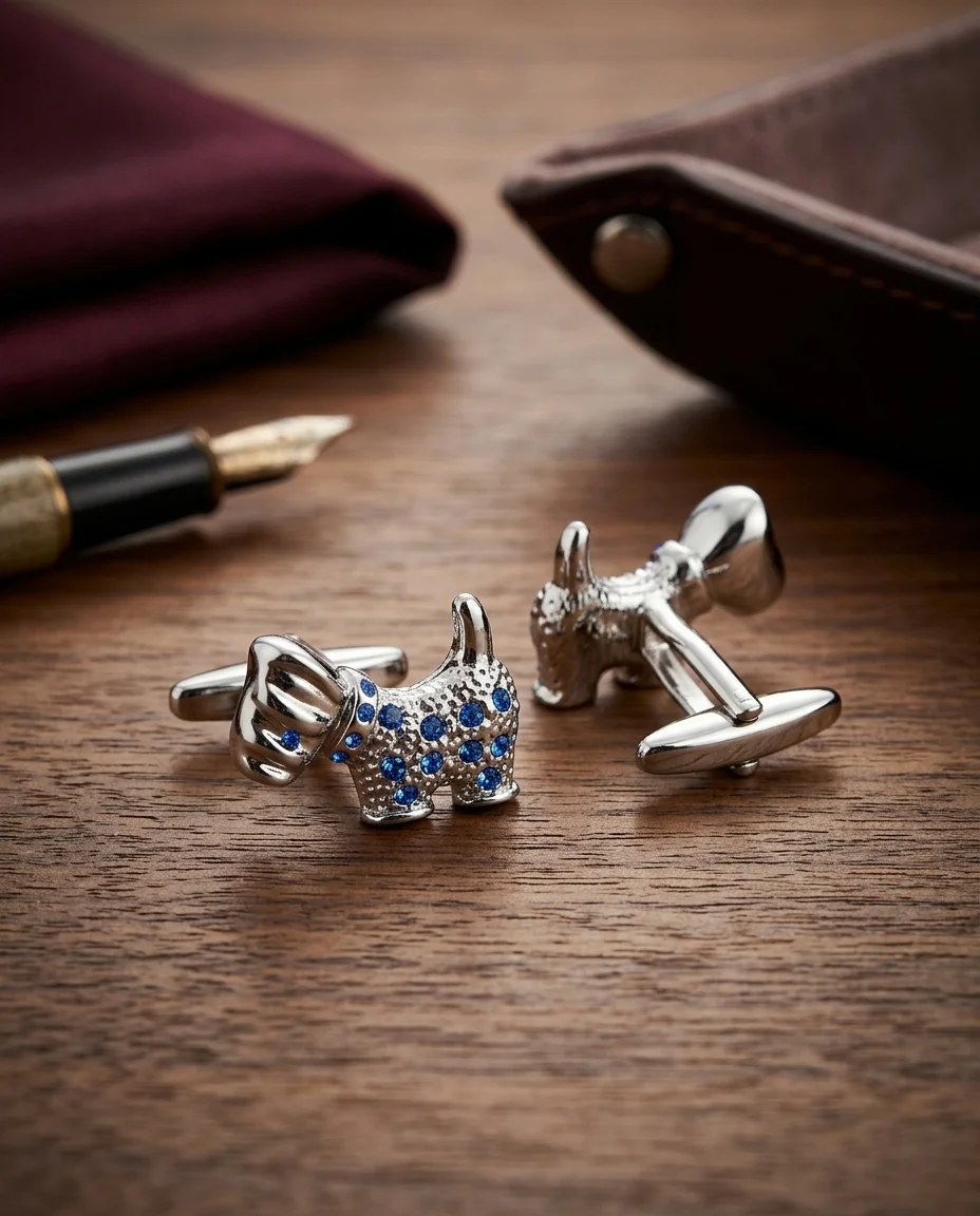 Premium Silver Scottish Terrier Cufflinks for Men With Free Leather Box alt