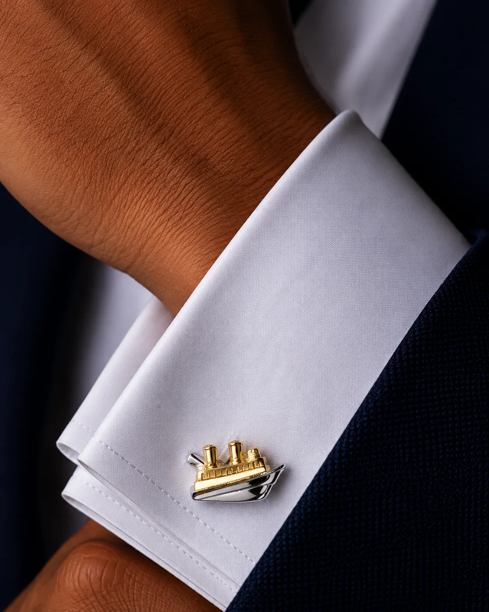 Premium Two-Tone Ocean Liner Cufflinks for Men With Free Leather Box
