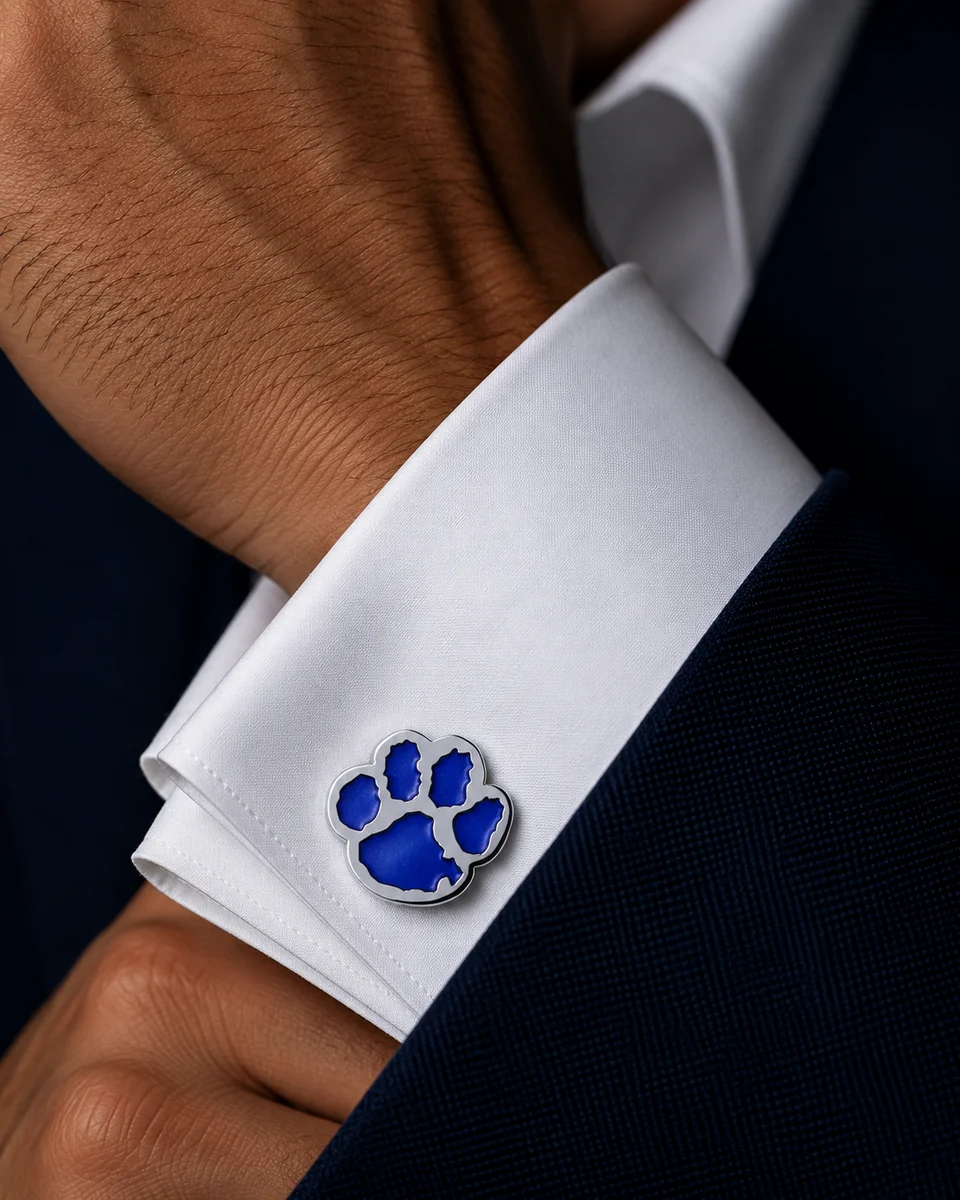 Blue Paw Print Enamel Cufflinks For Men With Free Leather Box