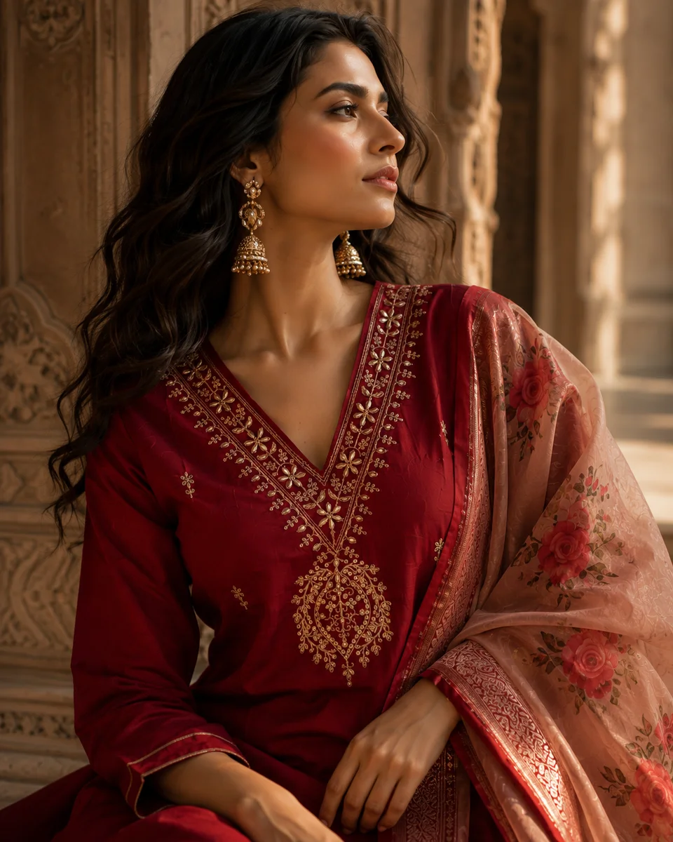 Premium Pure Muslin Kurta Set with Heavy Zardozi Work & Banarasi Silk Dupatta