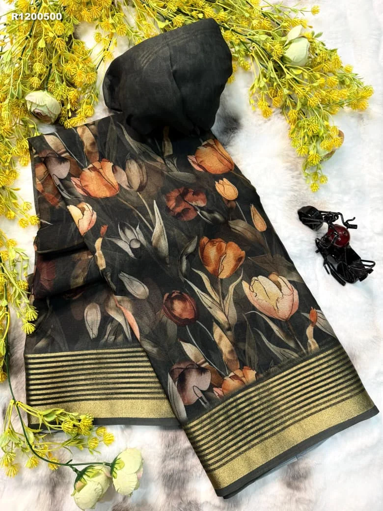 Rk ethinics...New uniform flowers special  IMPORTED DULL MOSS SILK QUALITY saree 5