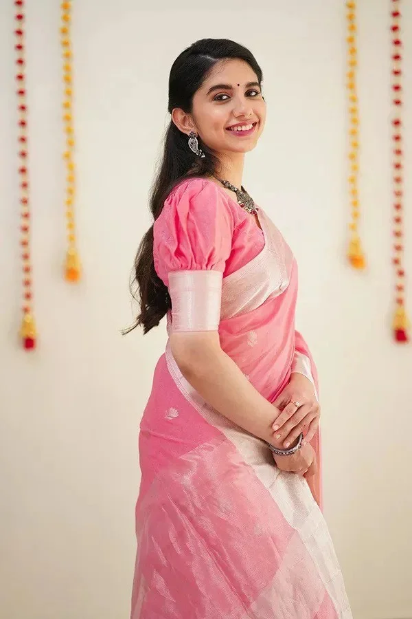 Product ID: 9nx5ra_R  Confounding Pink Cotton Silk Saree With Splendorous Blouse Piece 6