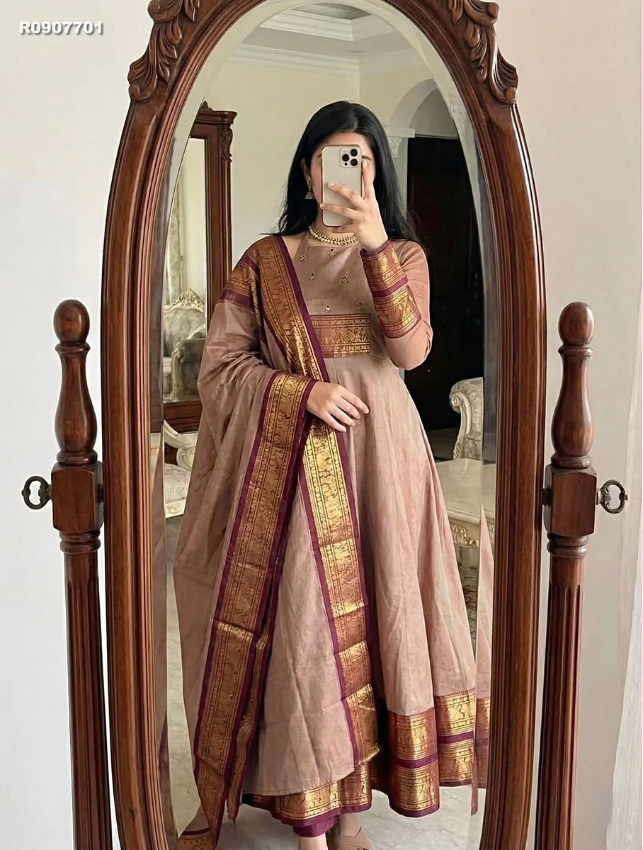 RK Ethinic ...Pattu cotton fabric with Handwork and Jacquard weaving zari border And Duppatta with lace border
