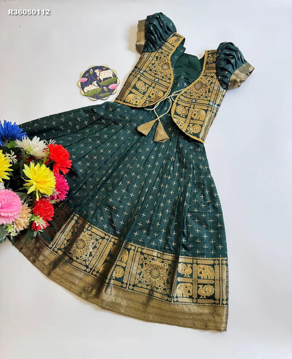 RK Ethinic...Gown:Soft Dola Silk Golden Zari Weaving jacquard  Border * Full Stitched 6