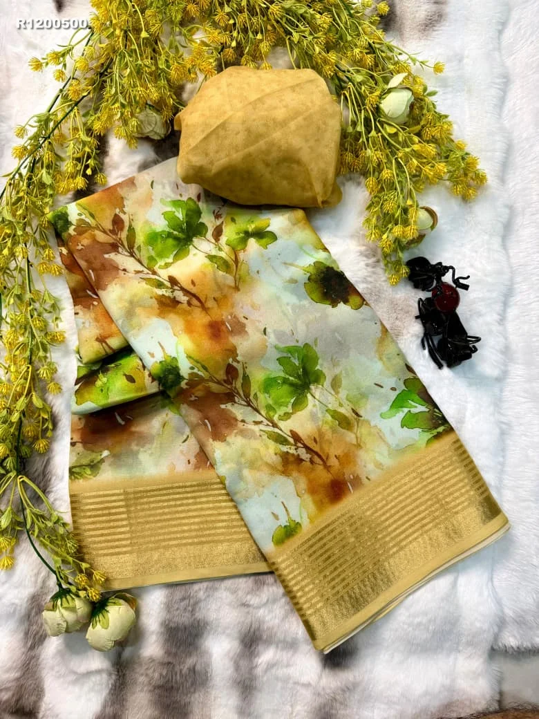 Rk ethinics...New uniform flowers special  IMPORTED DULL MOSS SILK QUALITY saree 7