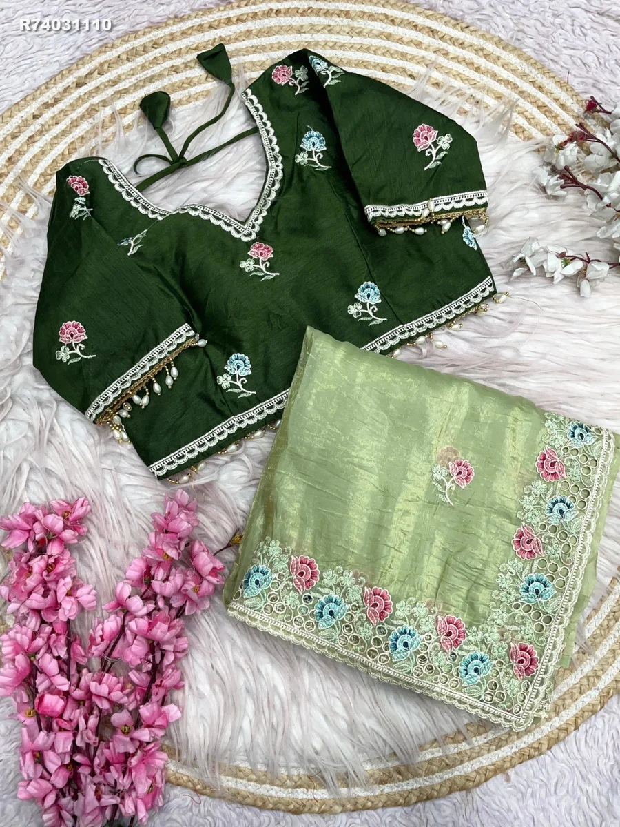 RK ethinics...Fabric: Soft Gold karsh Fabric  Blouse : Mono Banglori Fabric With Multi Embroidery Work (Stich blouse 38_42) 5