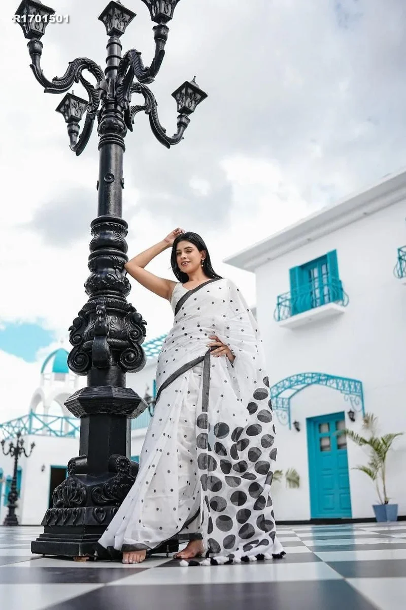 RK ethinics...Fabric - Plain Linen  Work - Digital Print.  Extra Work - Latkan (Fumka)