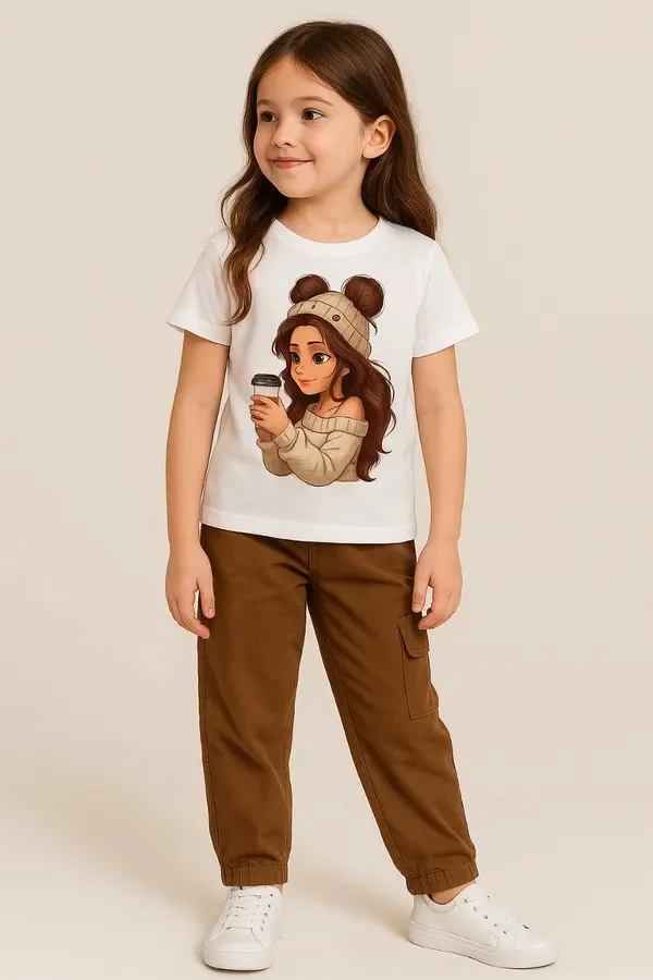 Product ID: PQ8fjKAF  Bestseller Brown Cotton Tinkle Trendy Girls T-Shirt & Pant Sets 2