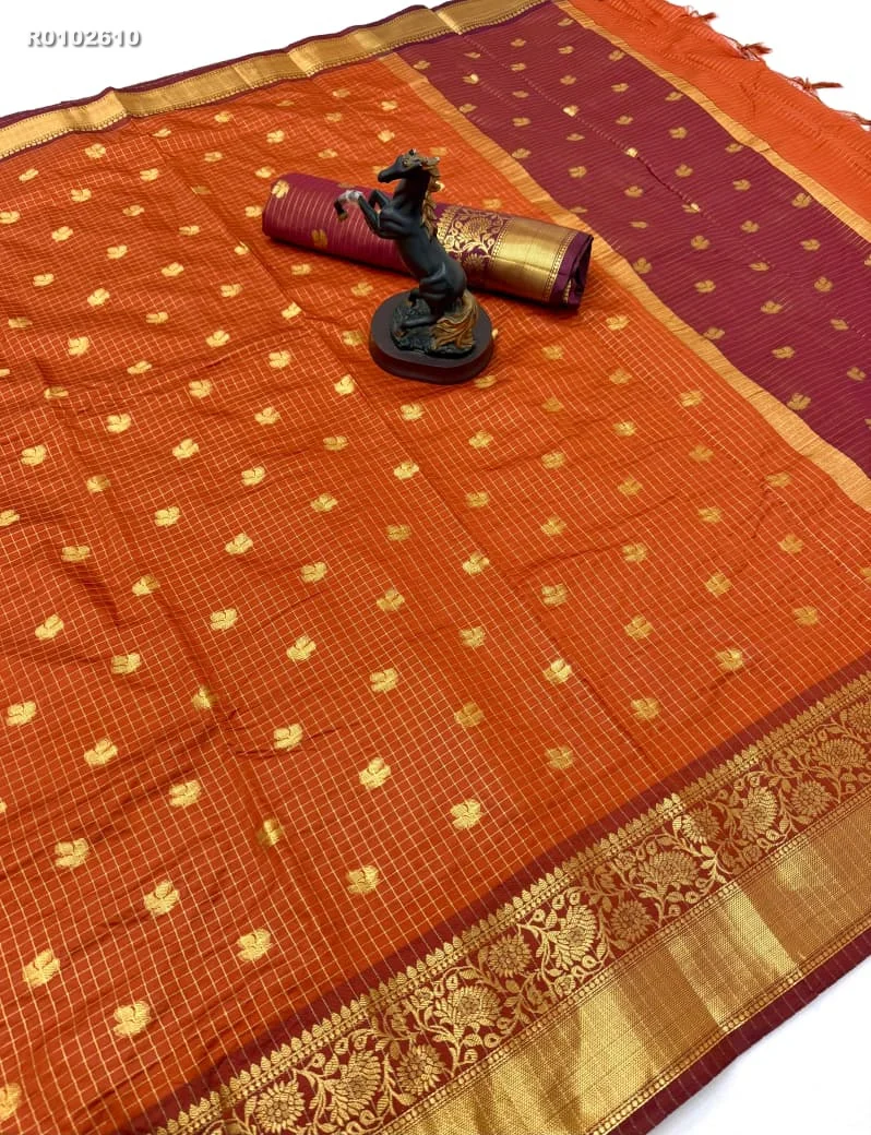 RK ethinics....Banarasi Katan Silk Saree With With Amezing Colour Combination And Zari Border Beautiful Checks Design With Dutta 2