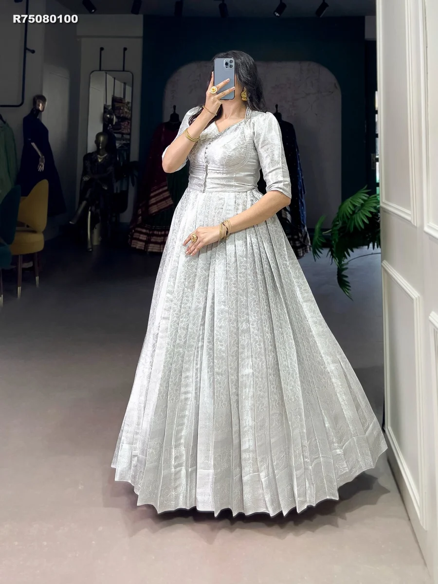 RK ethinics...Gown (Stitched)  Gown Fabric: Kanjivaram  Gown Work: Zari Weaving Work With Lace Touch Up 3